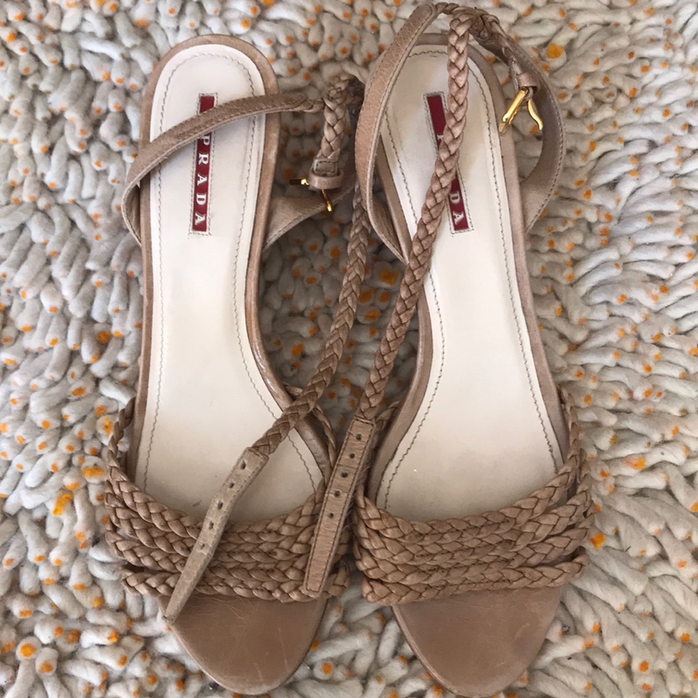 Size 38 Prada low wedge sandals